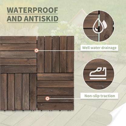 27 Pcs Wood Interlocking Deck Tiles, 12 x 12in Outdoor Flooring Tiles for Indoor and Outdoor Use, Tools Free Assembly, B