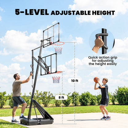 Soozier Portable Basketball Hoop Height Adjustable 8-10 Ft with 47" Shatterproof Backboard, Shock Absorbent Rim, Fillabl