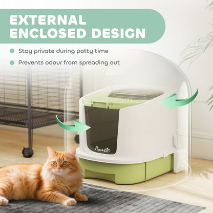 Enclosed Cat Litter Box with Lid, Scoop, Top Entry, Deodorization Bags, Drawer Type Cat Litter Tray, Easy to Clean, Gree