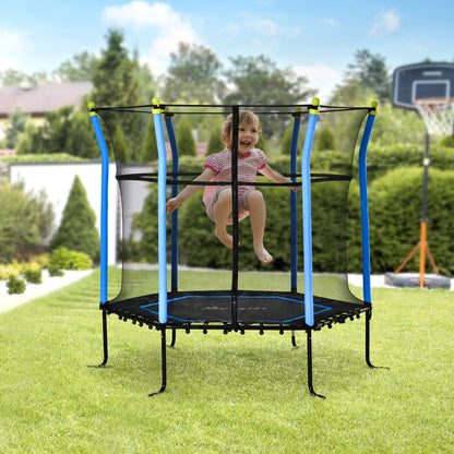 Soozier 63" Kids Trampoline Mini Indoor Bouncer Jumper with Enclosure Net Elastic Thick Padded Pole Gift for Child Toddl