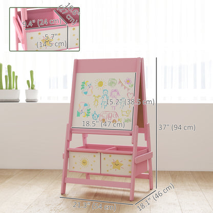 Qaba Art Easel for Kids, Double-Sided Whiteboard & Chalkboard with Paper Roll, 2 Storage Boxes, Gift for Boys, Girls, Pi