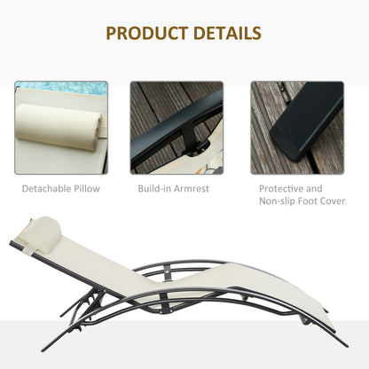 Patio Lounge Chair, Aluminum Reclining Outdoor Tanning Chair with 5-Level Adjustable Backrest, Head Pillow and Breathabl
