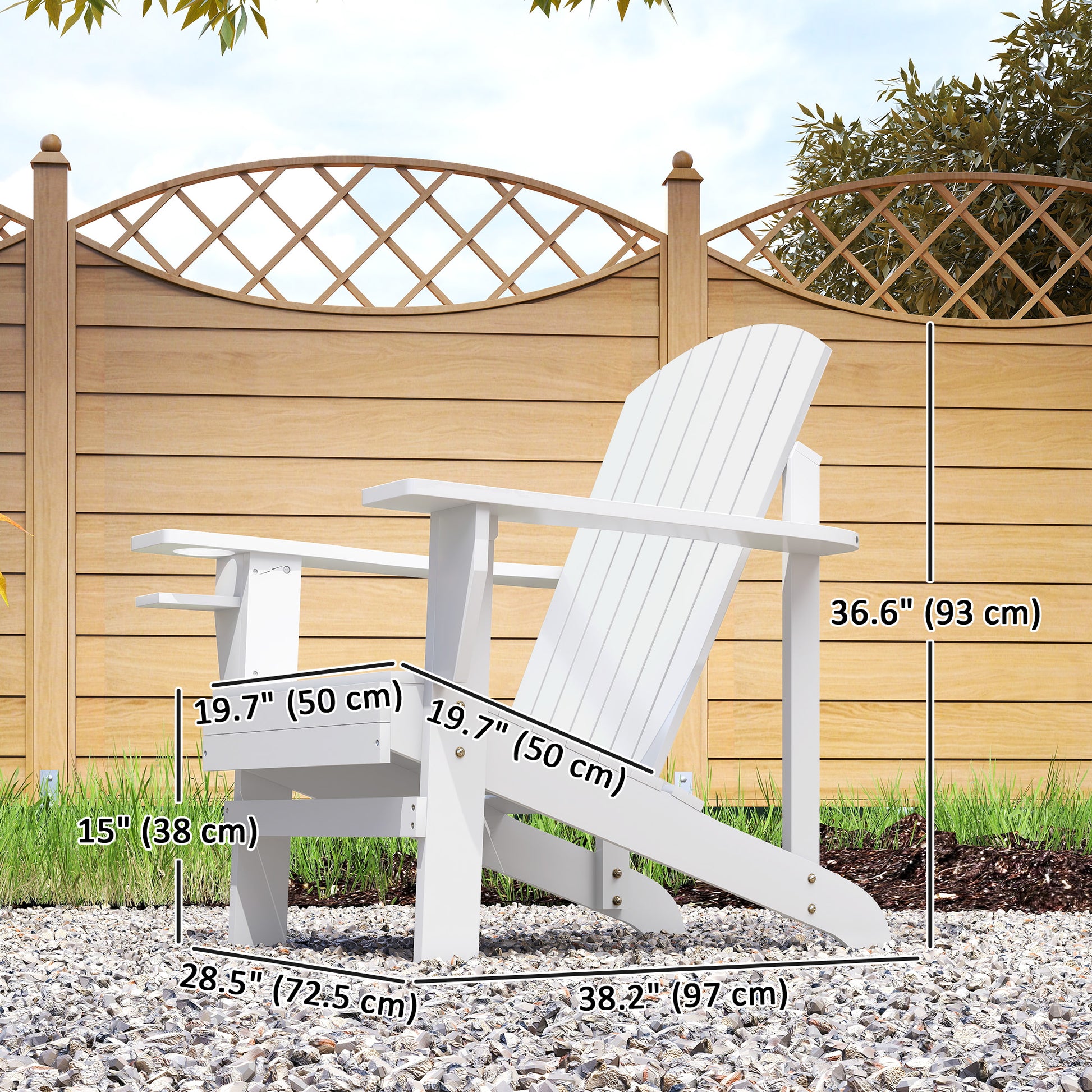 Classic Adirondack Chair Muskoka Chair, Garden Deck Chair with Cup Holder for Patio, Indoor, Backyard, Wh - image 2