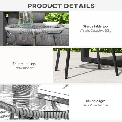 Rattan Side Table, Round Outdoor Table, with Round PE Rattan and Tempered Glass Table Top for Patio, Garden, Grey