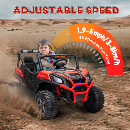 Qaba 2 Seater 24V Electric Car for Kids w/ Remote Control, 3 Speed, LED Lights, Music, Horn, Spring Suspension, Red