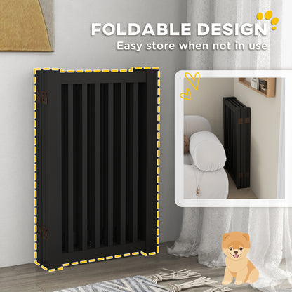 4 Panel Free Standing Wooden Pet Gate with Open Door Black