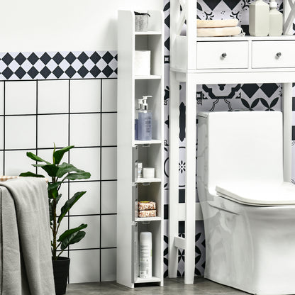 Freestanding Tall Bathroom Cabinet, Narrow Bathroom Storage Cabinet with Shelves and Cupboards, Grey and White