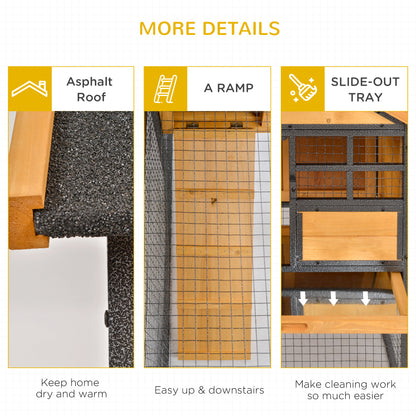 Rabbit Hutch Outdoor, 48"L Large Wooden Bunny Cage with Run, Bite-Resistant Metal Frame, Removable Plastic Tray, Asphalt
