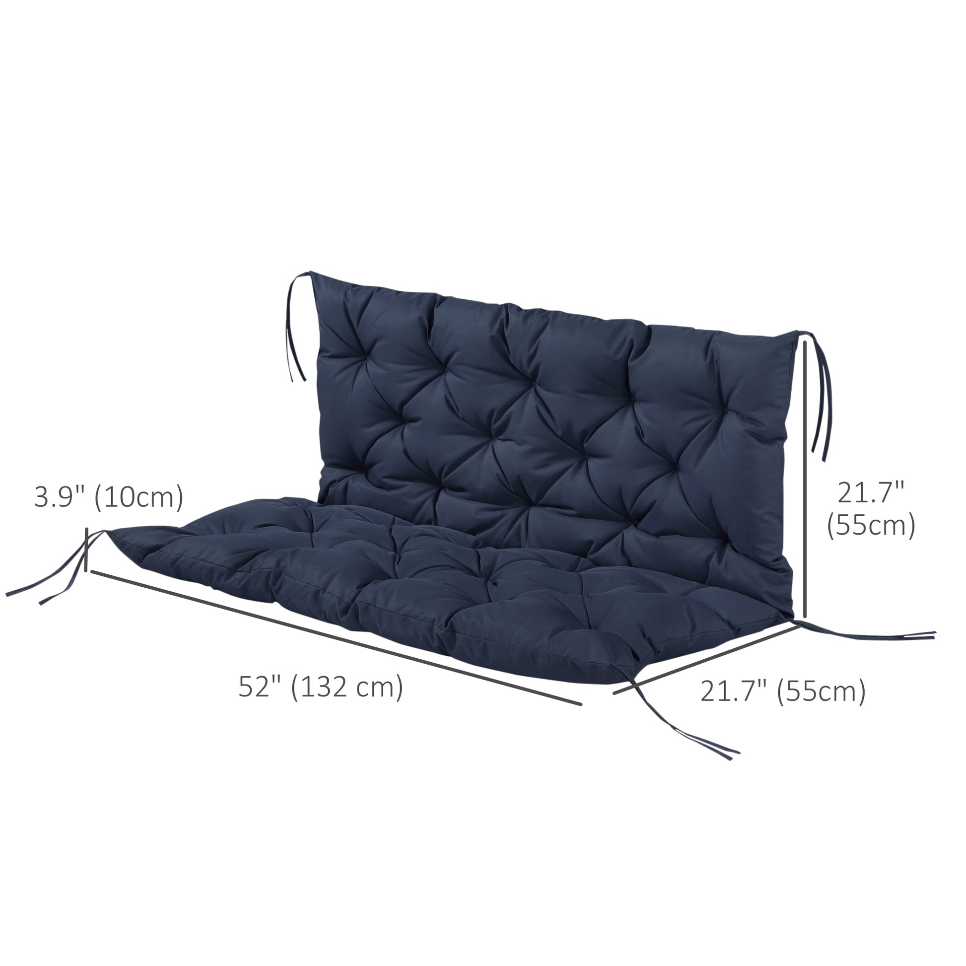 2 Seater Garden Bench Cushion, Soft Thick Outdoor Non-Slip 2 Seater Soft Pad With Backrest for Garden Patio, 52" x 43" x