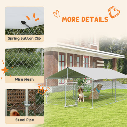 13.1' x 7.5' x 4.9' Outdoor Dog Kennel Dog Run with Waterproof, UV Resistant Cover for Medium Large Sized Dogs, Silver