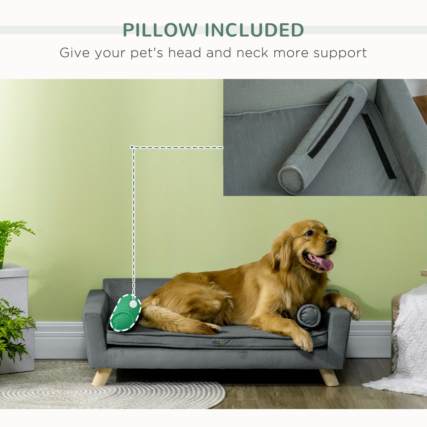 Dog Sofa Bed with Removable Pillows, Foam Pet Sofa Cat Sofa with Removable Washable Cushion, Water-resistant Fabric, for