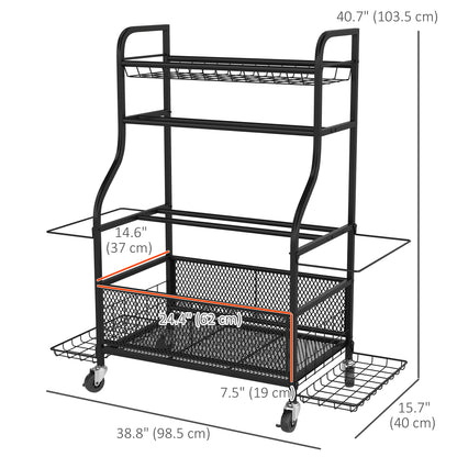 Soozier Garage Sports Equipment Organizer, Rolling Home Gym Storage Rack with Wheels, Dumbbell Rack and Ball Storage Hol