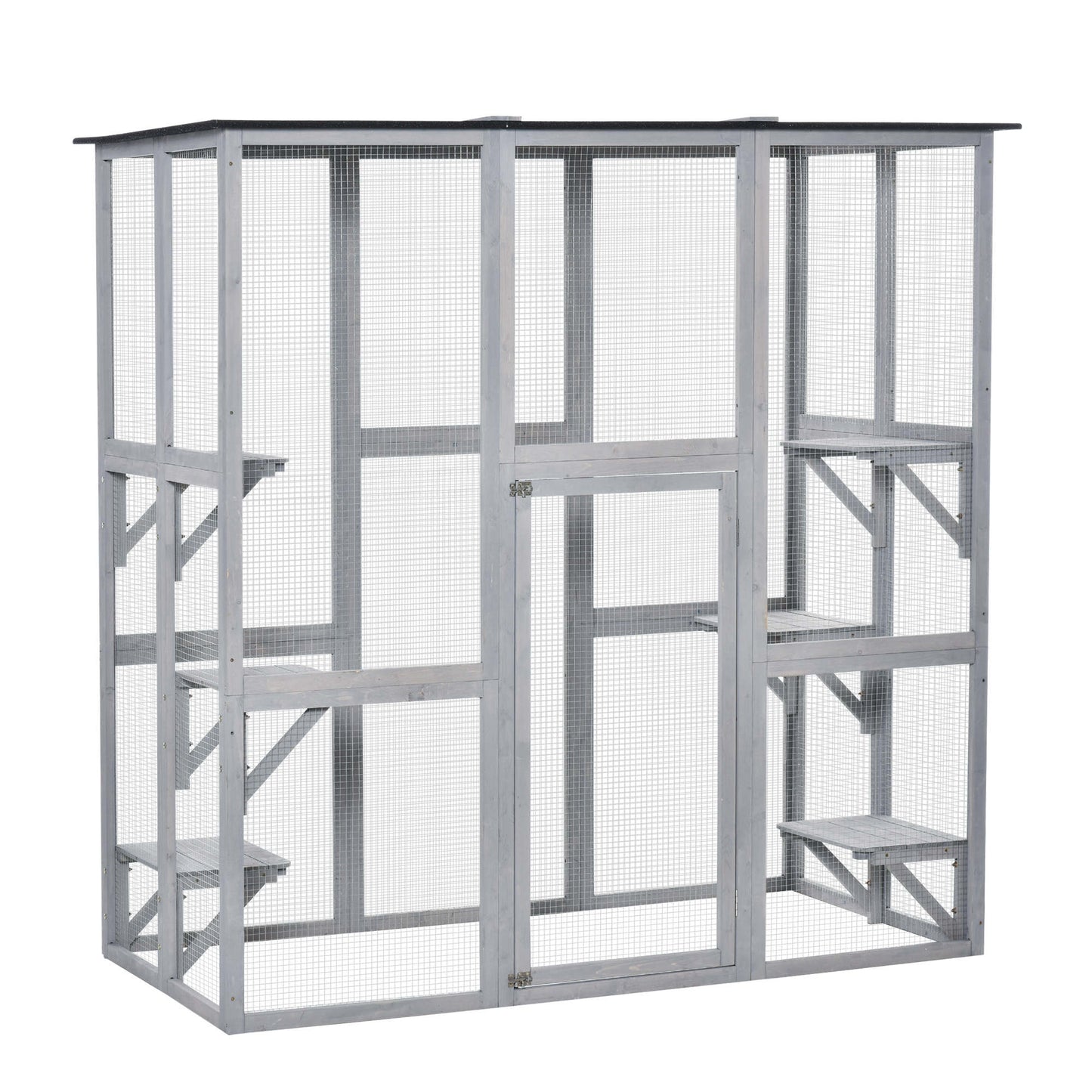 Large Outdoor Catio Enclosure, Weatherproof Cat House with Asphalt Roof,  Wooden Cat Patio Cage with 6 Balanced Platform