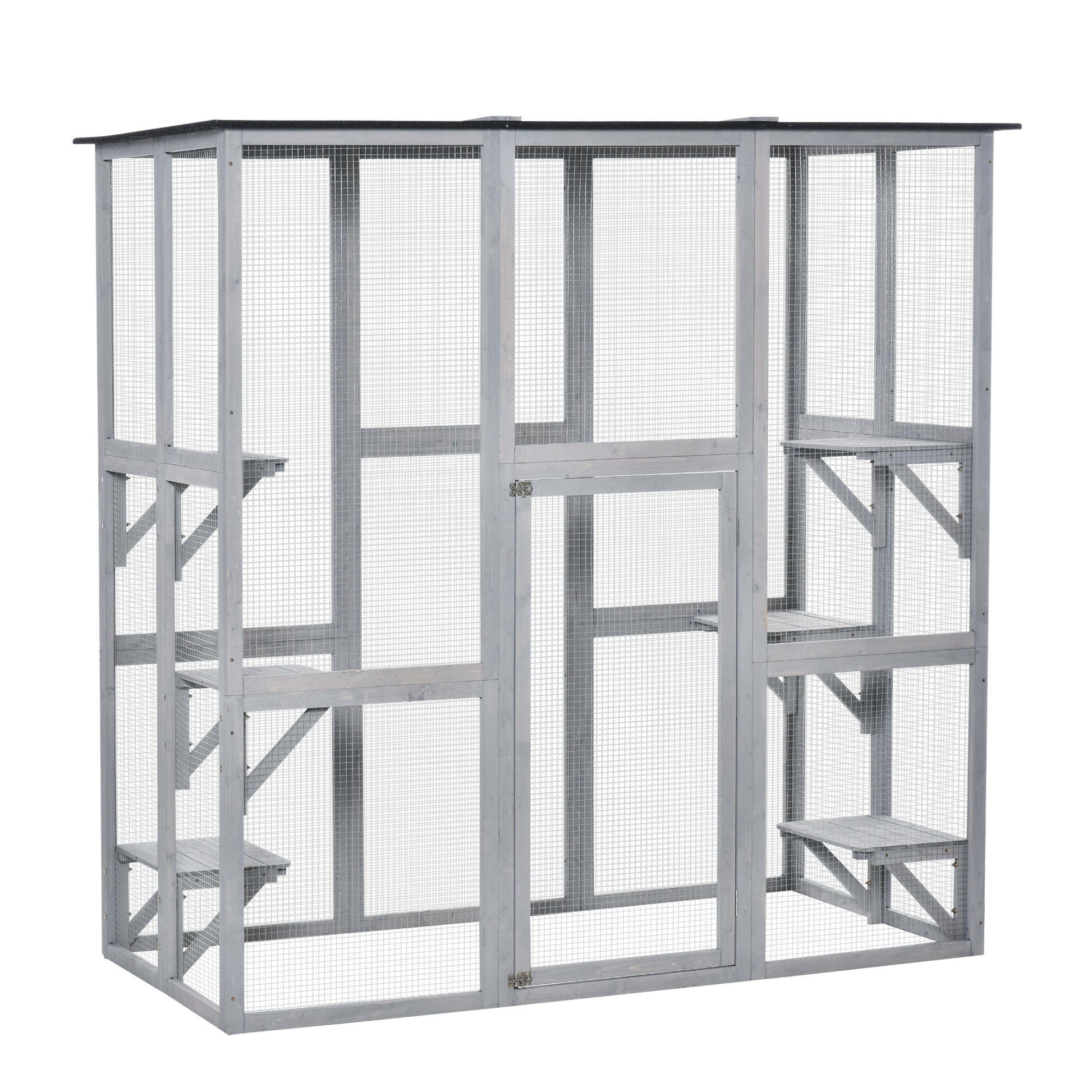 Large Outdoor Catio Enclosure, Weatherproof Cat House with Asphalt Roof,  Wooden Cat Patio Cage with 6 Balanced Platform