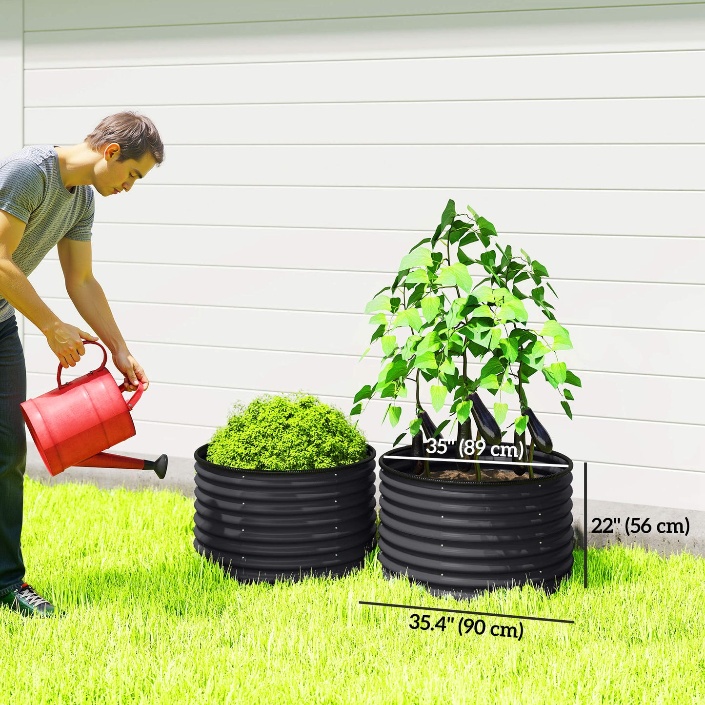 Set of 2 Raised Garden Bed, Metal Planter Box with Safety Edging, Easy-to-assemble Stock Tank, Dark Grey