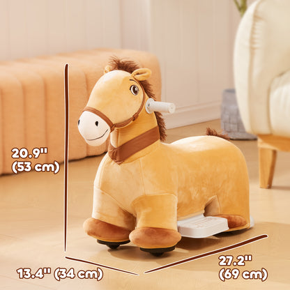 Qaba 6V Battery Powered Kids Ride on Animal Toy, Electric Ride on Horse with Music Forward, Brown