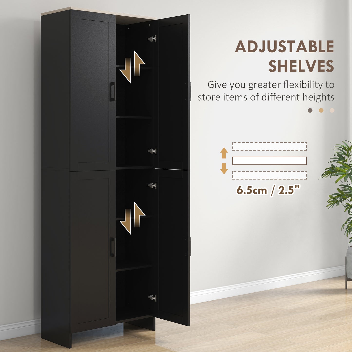 67" 4-Door Kitchen Pantry Cabinet, Freestanding Storage Cabinet Cupboard with Adjustable Shelves, Black