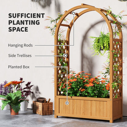 Wooden Raised Garden Bed with Arch Trellis, 33" x 14" x 57" Raised Planter Box with Drainage Holes, Trellis Planter for 