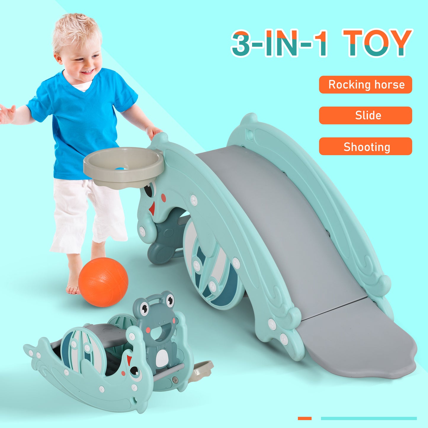 Qaba 3-in-1 Kids Slide And Rocking Horse Dual-Use Children Activity Equipment Portable Slide Indoor Outdoor Playground T