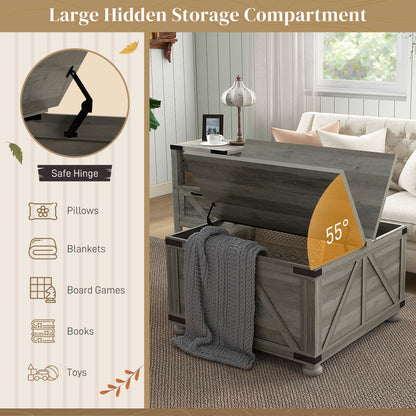 Farmhouse Coffee Table, Square Center Table with Flip-top Lids, Hidden Storage Compartment and Wooden Legs, Distressed G