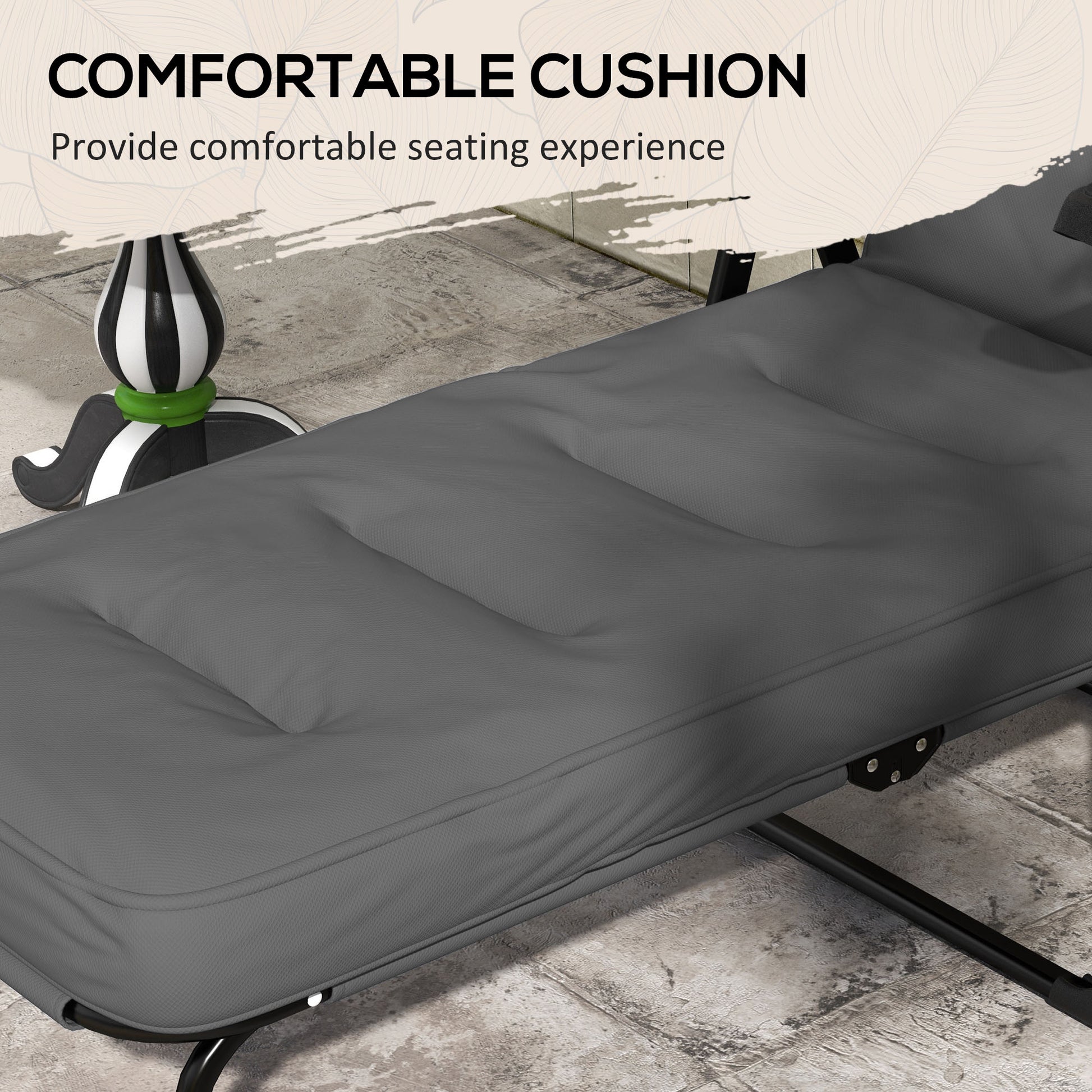 Outdoor Lounge Chair with Padded Cushion, Folding Reclining Patio Garden Chair with Recline Back, Footrest, for Poolside