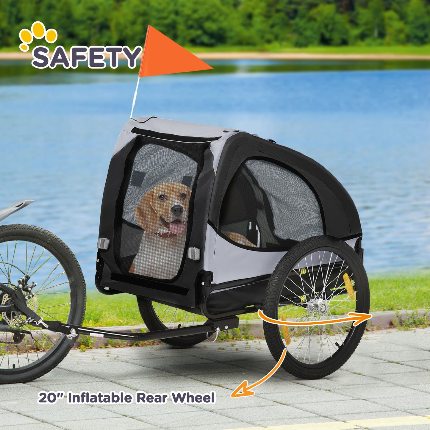 VarietyKart Dog Bike Trailer with Hitch Coupler, Quick Release Wheels, Reflectors, Flag for Medium Dogs, Black