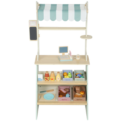 Qaba Kids Grocery Store Playset, Supermarket Toy Set with Cash Register, Chalkboard and Toy Food for Toddler Boys Girls 