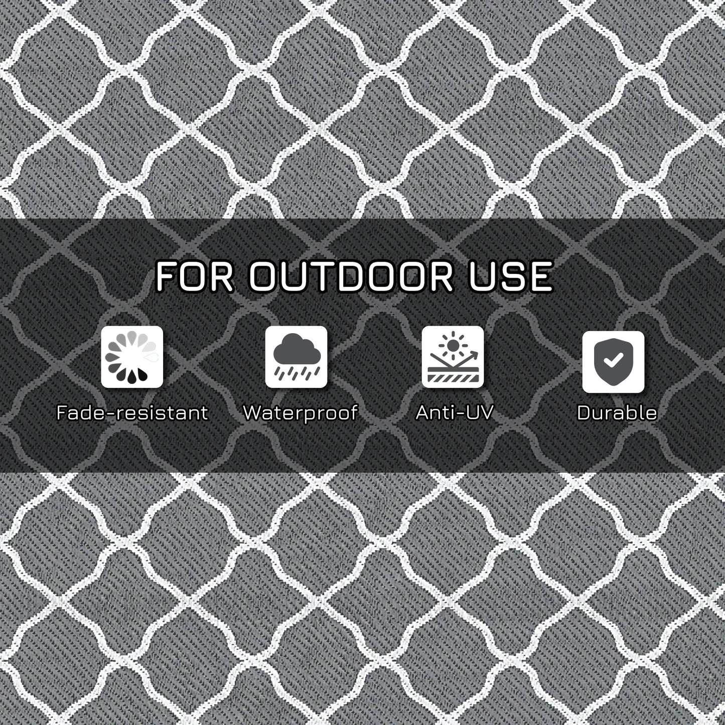 Waterproof  Outdoor Rug, 6' x 9' RV Rug Reversible Mat for Backyard, Deck, Picnic, Beach, Camping, Grey & White Net