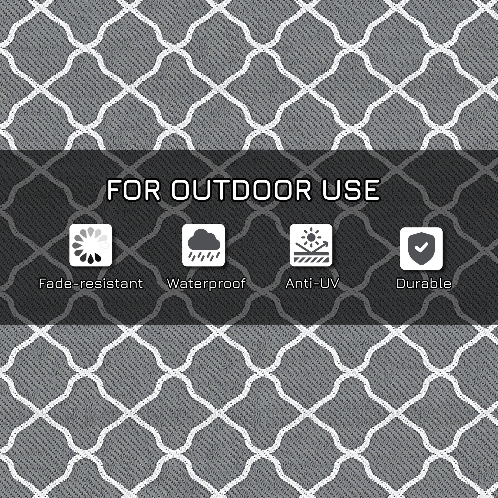 Waterproof  Outdoor Rug, 6' x 9' RV Rug Reversible Mat for Backyard, Deck, Picnic, Beach, Camping, Grey & White Net