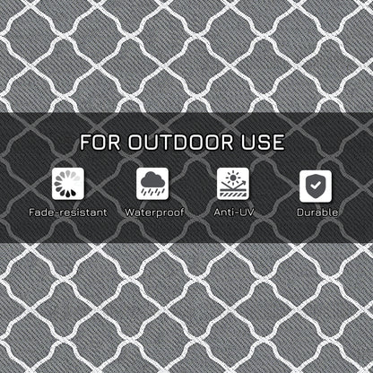 Waterproof  Outdoor Rug, 6' x 9' RV Rug Reversible Mat for Backyard, Deck, Picnic, Beach, Camping, Grey & White Net