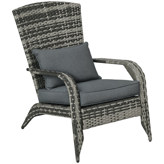Patio Wicker Adirondack Chair, Outdoor PE Rattan Fire Pit Chair, Muskoka Chair w/ Soft Cushions, Tall Curved Backrest an