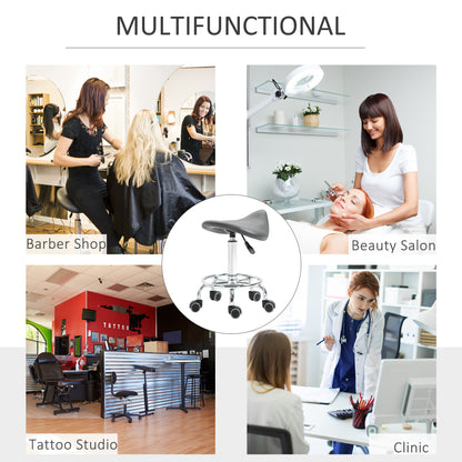 Saddle Stool, PU Leather Adjustable Rolling Salon Chair for Massage, Spa, Clinic, Beauty and Tattoo, Grey