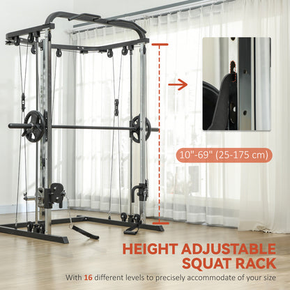 Soozier 3 In 1 Smith Machine Power Rack with Cable Crossover System, Pull up Station, 16-Level Squat Rack and Barbell Ba