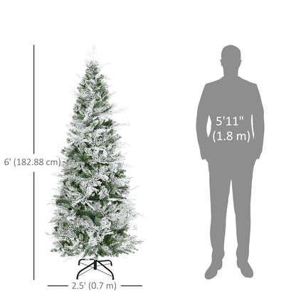 6 Feet Pencil Snow Flocked Artificial Christmas Tree with 517 Realistic Cypress Branches, Auto Open, Green