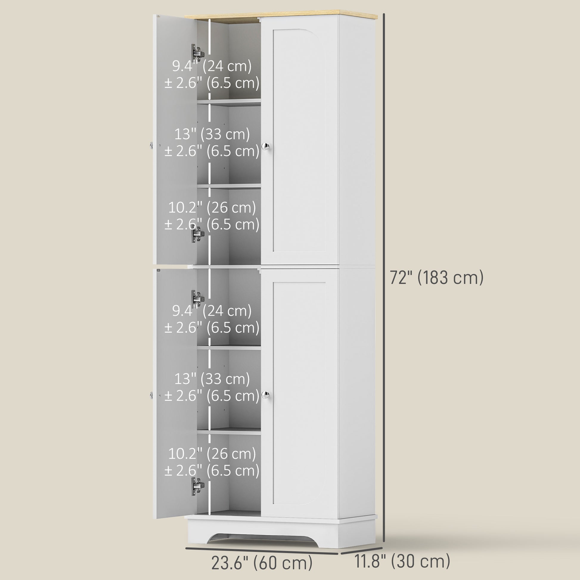72" Tall Pantry Cabinet, Kitchen Pantry Cabinet with Adjustable Shelves, Storage Cabinet with 4 Doors, White