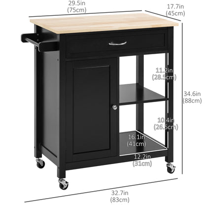 Rolling Kitchen Cart with Wood Top and Drawer, Kitchen Island on Wheels for Dining Room, Black | VarietyKart Canada
