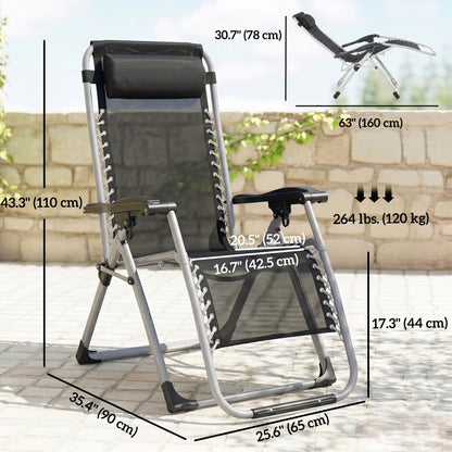 Reclining Zero Gravity Chair with Adjustable Backrest, Folding Garden Sun Lounger, Outdoor Recliner with Removable Cushi