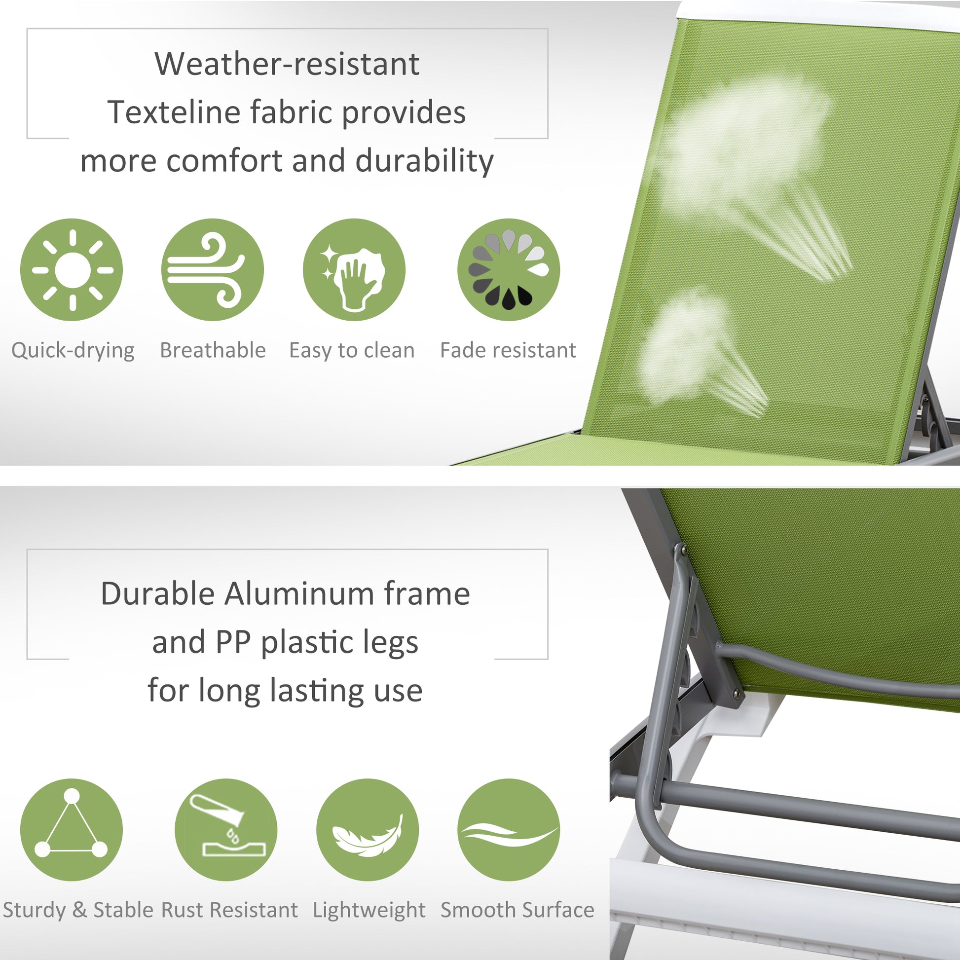 Outdoor Chaise Lounge Chair, Patio Aluminum Tanning Chair with 5-Level Adjustable Back, Portable Wheels, Breathable Mesh