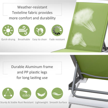 Outdoor Chaise Lounge Chair, Patio Aluminum Tanning Chair with 5-Level Adjustable Back, Portable Wheels, Breathable Mesh