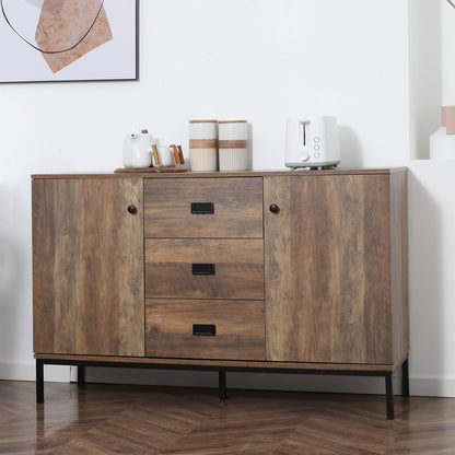 Industrial Sideboard Buffet Storage Cabinet Cupboard with 2 Doors, 3 Drawers and Shelves for Dining Room, Living Room, B