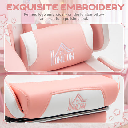 Cute Racing Gamer Chair, Faux Leather Gaming Chair with Footrest, Headrest and Lumbar Support, Pink