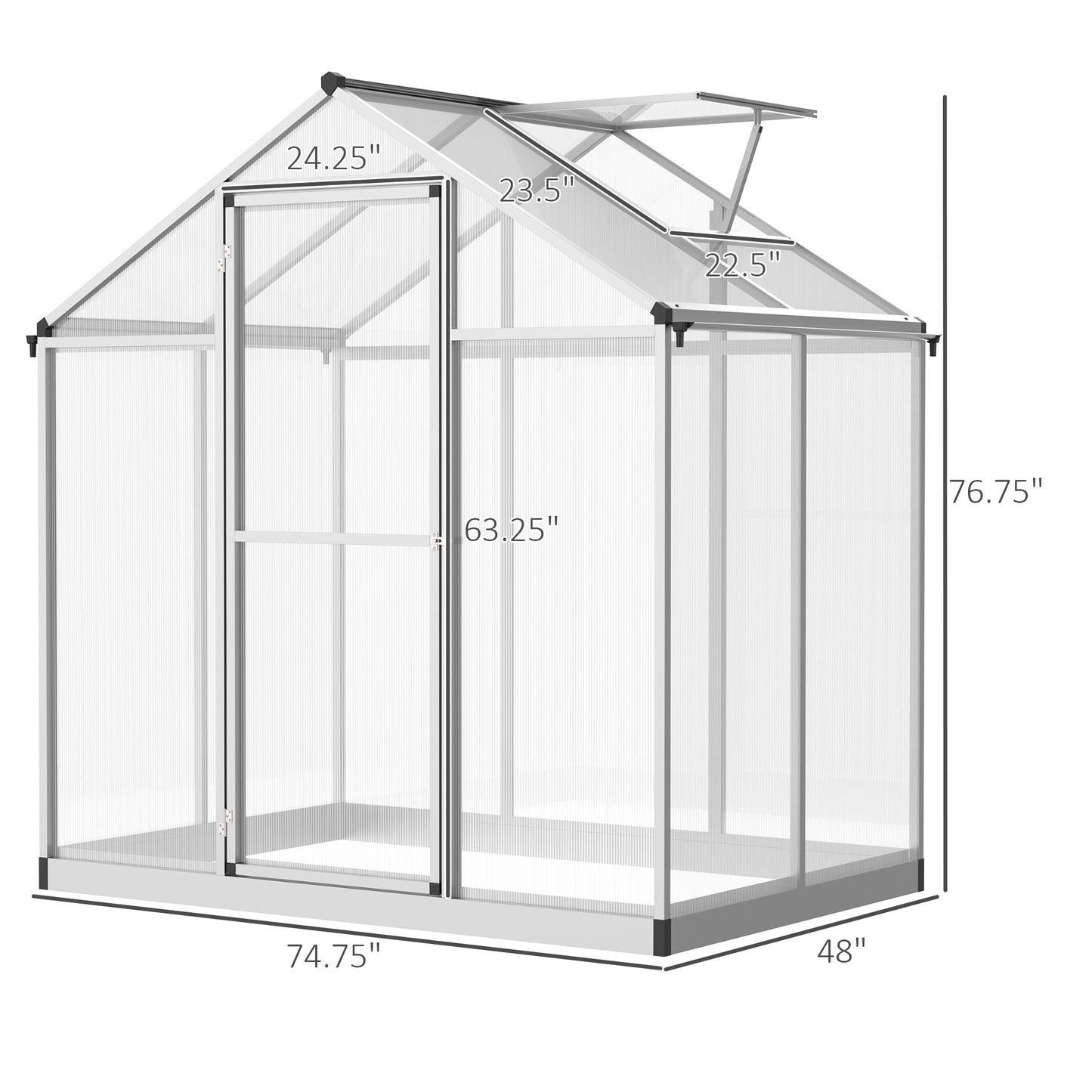 4' x 6.2' x 6.4' Walk-in Garden Greenhouse, Polycarbonate Panels Plants Flower Growth Shed, Cold Aluminum Frame Outdoor 