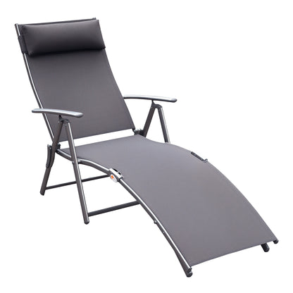 Heavy-duty Adjustable Folding Reclining Chair Outdoor Sun Lounger Patio Chaise Lounge Garden Beach Gravity Lounge with P