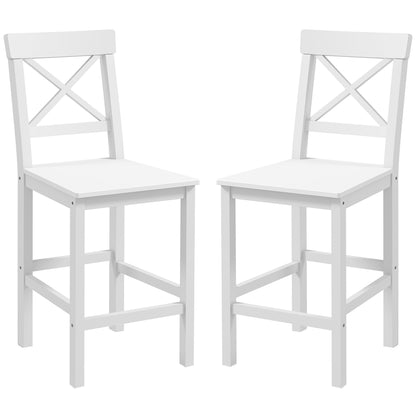 Counter Height Stools Set of 2, Farmhouse Bar Stools with Backs, Solid Wood Counter Stools for Kitchen Island White