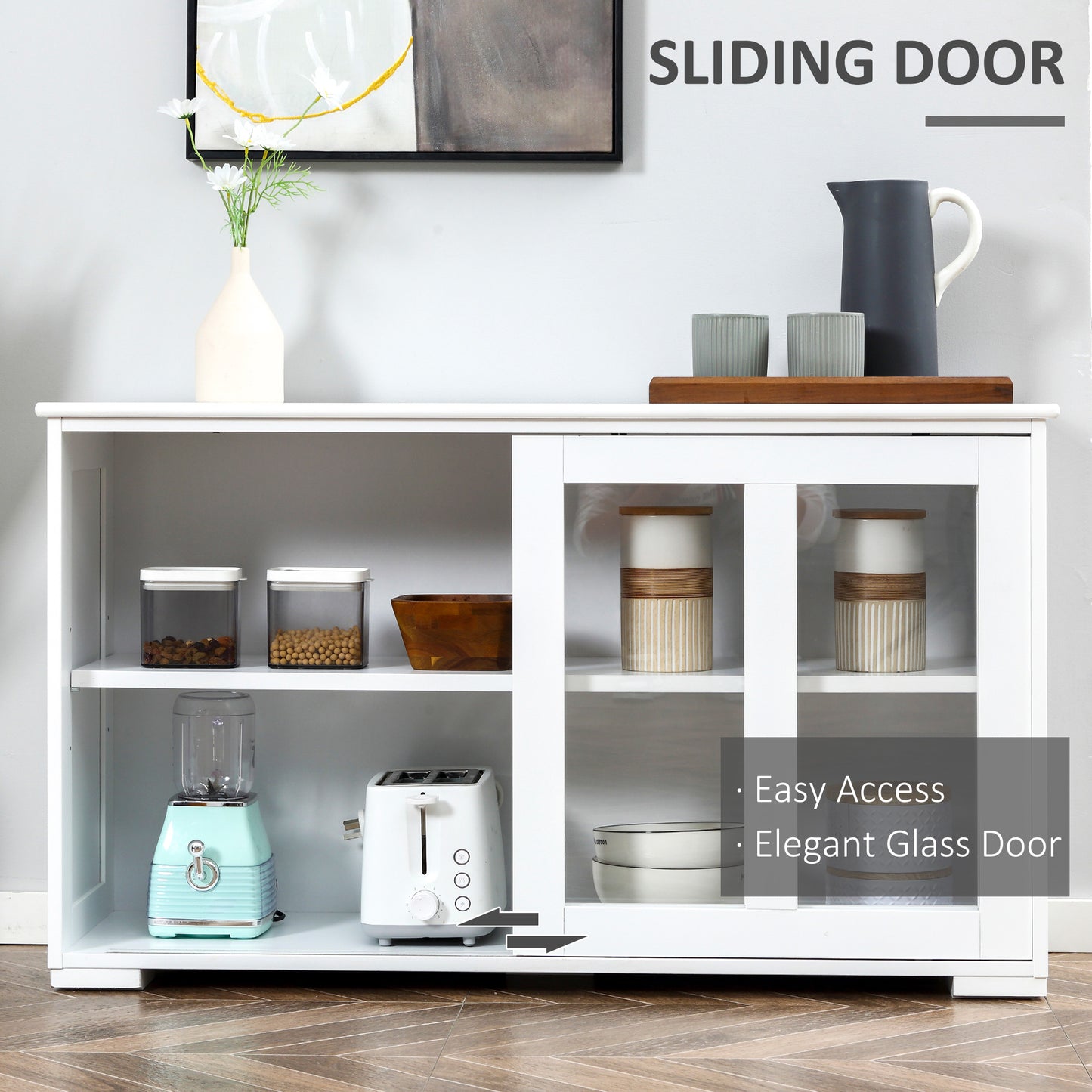 Modern Kitchen Sideboard, Stackable Storage Cabinet, Sliding Glass Door Console, Cupboard Serving Buffet for Kitchen & D