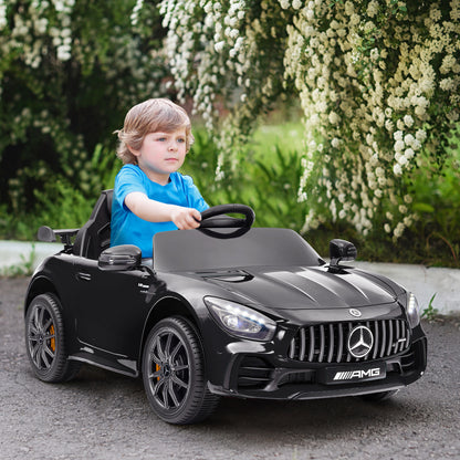 Qaba Mercedes-Benz AMG GTR Licensed 12V Battery Powered Kids Electric Car w/ Remote, Soft Start, Lights, Music Horn, Bla