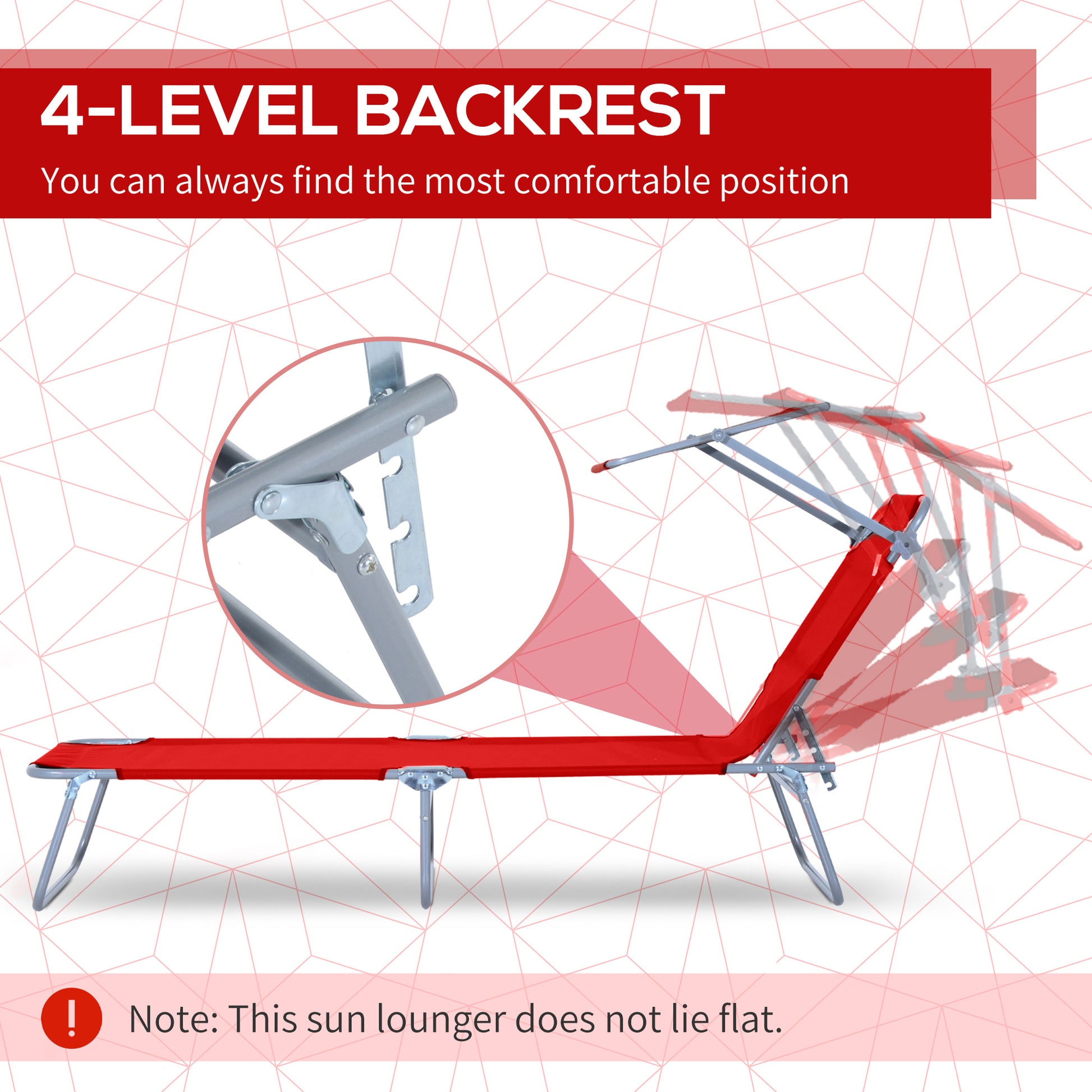 Outdoor Lounge Chair, Adjustable Folding Chaise Lounge, Tanning Chair with Sun Shade for Beach, Camping, Hiking, Backyar