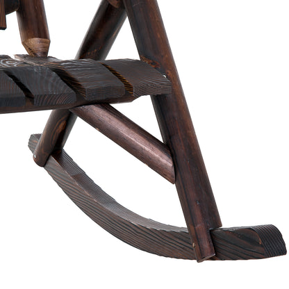 Outdoor Rocking Chair, Wooden Adirondack Outdoor Rocker with High Back, Slatted Seat, Oversized Rustic Patio Rocking Cha