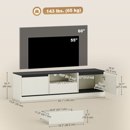 TV Stand for 55-60 Inch TV,  Entertainment Center w/ Cabinets, Shelf, Drawer and Cable Management for Living Room, White