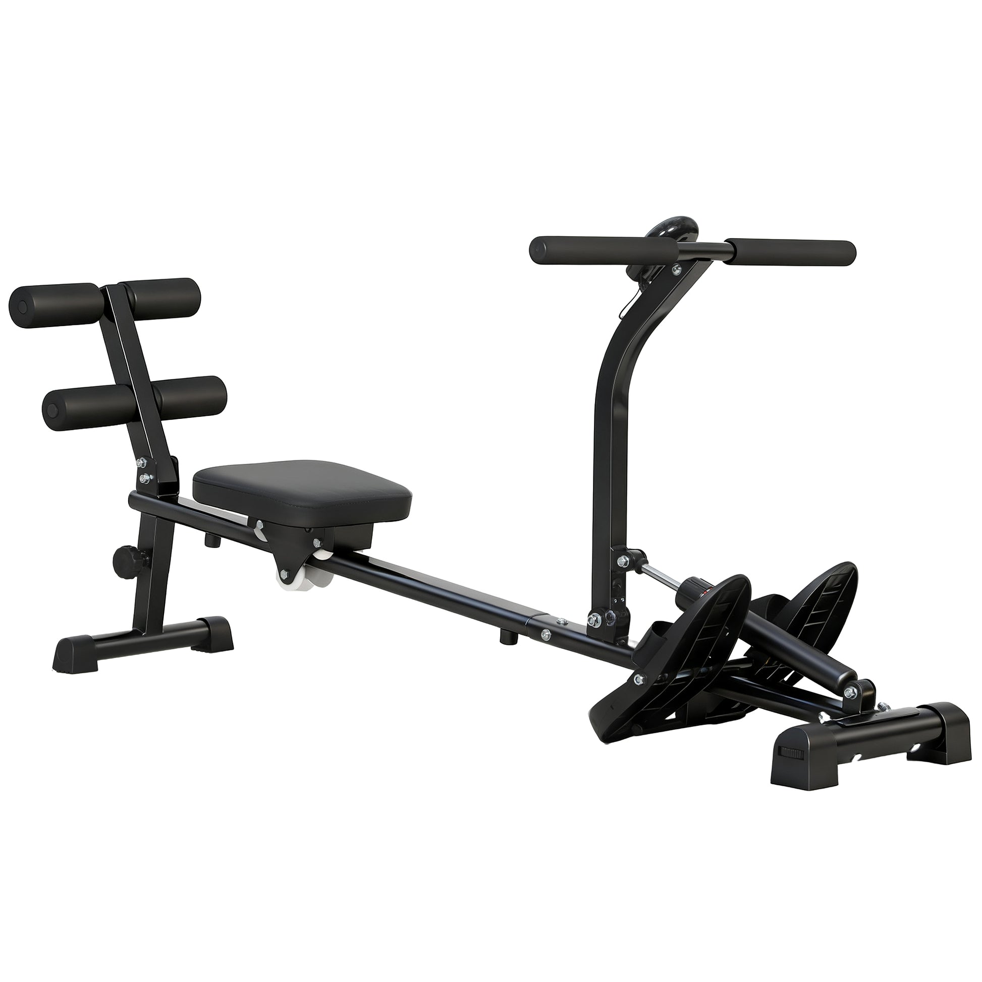 Soozier Hydraulic Rowing Machine with LCD Monitor, Sit-Up Function for Home Gym, Black